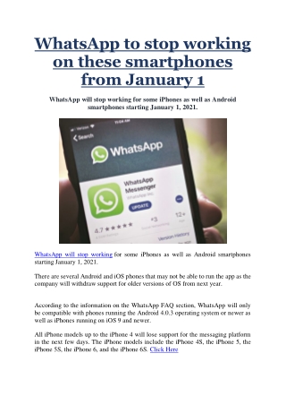 WhatsApp to stop working on these smartphones from January 1