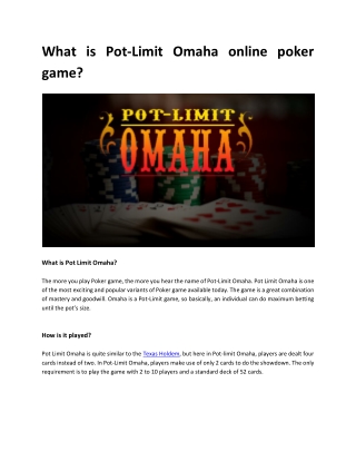 What is Pot Limit Omaha Online Poker Game?