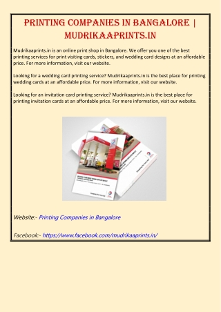 Printing Companies in Bangalore | Mudrikaaprints.in