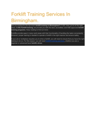 Forklift Training Services In Birmingham.