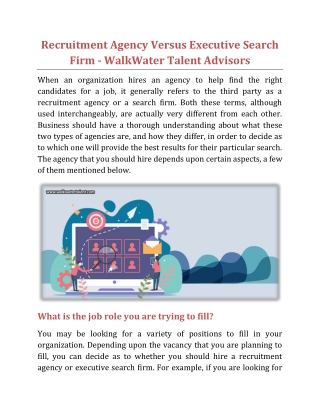 Recruitment Agency Versus Executive Search Firm - WalkWater Talent Advisors