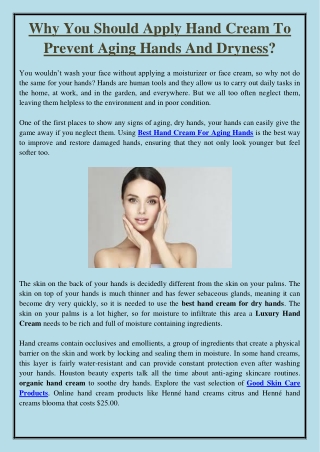 Why You Should Apply Hand Cream To Prevent Aging Hands And Dryness?