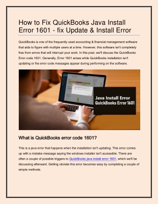 Resolve QuickBooks Java Install Error Code 1601