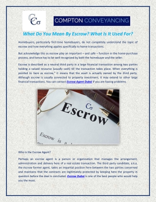 What do you mean by Escrow Dubai and what is it used for?