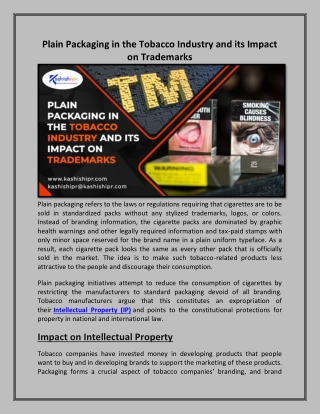 Plain Packaging in the Tobacco Industry and its Impact on Trademarks