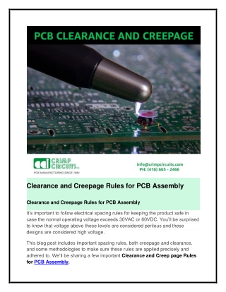 Clearance and Creepage Rules for PCB Assembly