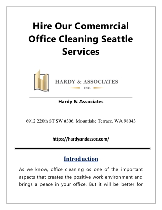 Hire Our Commercial Office Cleaning Seattle Services at Hardy & Associates