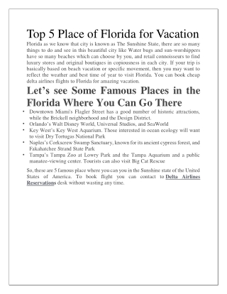 Top 5 Place of Florida for Vacation
