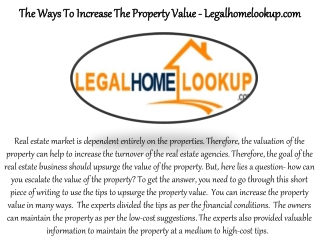 The Ways To Increase The Property Value - Legalhomelookup.com