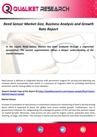 Global Reed Sensor Market Size, Share, Growth Opportunities and Forecast to 2027
