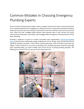 Common Mistakes In Choosing Emergency Plumbing Experts