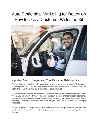 Auto Dealership Marketing for Retention How to Use a Customer Welcome Kit