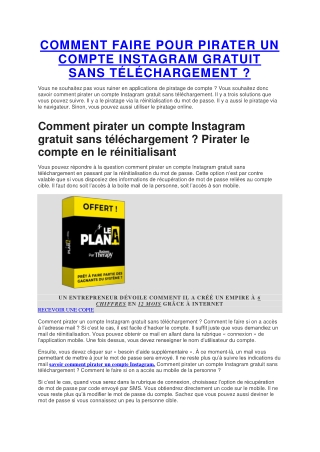 COMMENT FAIRE POUR PIRATER UN COMPTE INSTAGRAM GRATUIT SANS TÉLÉCHARGEMENT ?