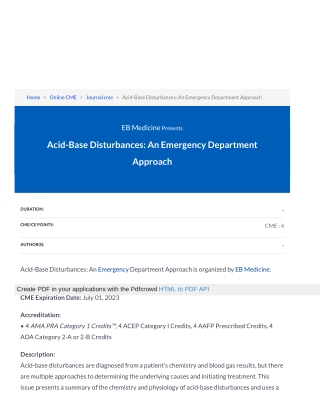 Acid-Base Disturbances: An Emergency Department Approach, Journal CME | Register for Internal Medicine CME on eMedEvents