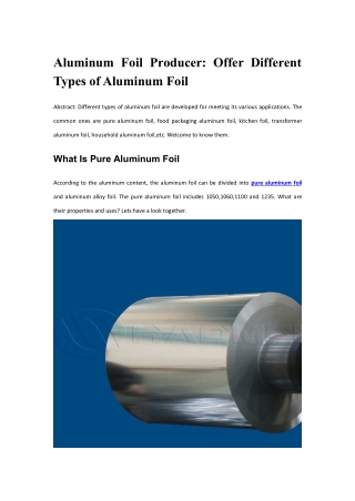Aluminum Foil Producer: Offer Different Types of Aluminum Foil