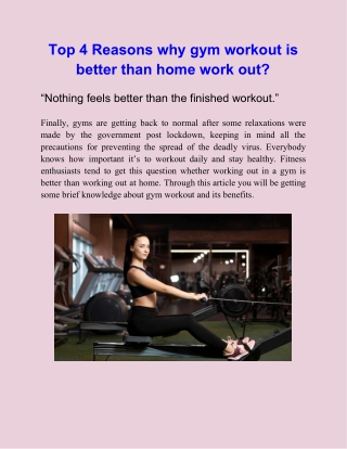 Top 4 Reasons Why gym Workout is Better than Home Work Out?