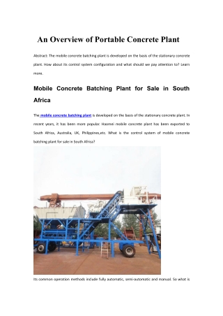An Overview of Portable Concrete Plant