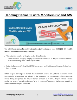 Handling Denial B9 with Modifiers GV and GW