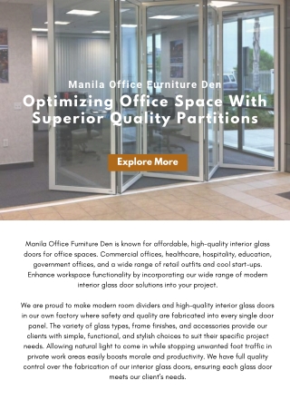 Superior Quality Office Partitions In Manila