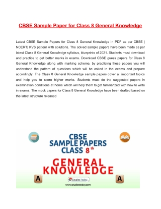 CBSE Sample Paper for Class 8 General Knowledge Based on Revised CBSE Syllabus 2020-21