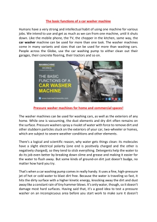 Different types of car washer machines can be used in more than one space. Get the information in the next 5 minutes.