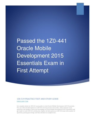 Passed the 1Z0-441 Oracle Mobile Development 2015 Essentials Exam in First Attempt