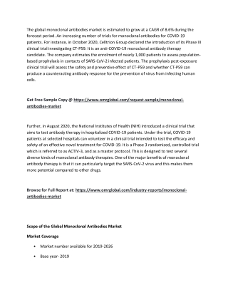 Global Monoclonal Antibodies Market  Size, Segmentation, Share, Forecast, Analysis, Industry Report to 2020-2026