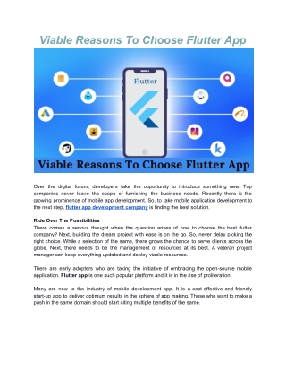 Viable Reasons To Choose Flutter App