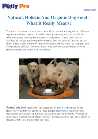 Natural, Holistic And Organic Dog Food – What It Really Means?