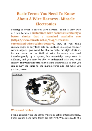 Basic Terms You Need To Know About A Wire Harness - Miracle Electronics