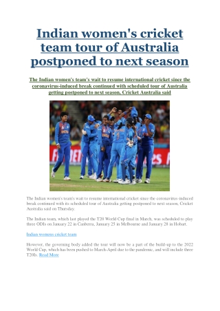 Indian women's cricket team tour of Australia postponed to next season