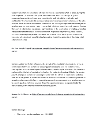 Global Retail Automation Market  Size, Industry Trends, Share and Forecast 2020-2026