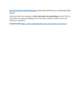 Best Real Estate SEO Marketing | Real Estate SEO Services | Real Estate SEO Expert