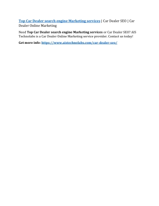 Top Car Dealer search engine Marketing services | Car Dealer SEO | Car Dealer Online Marketing