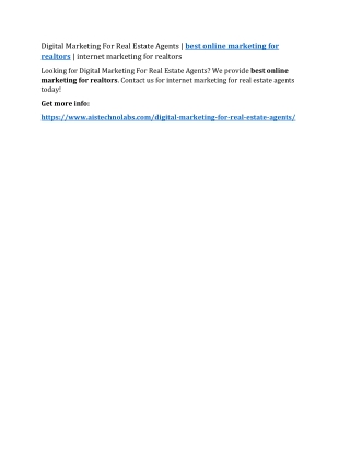 Digital Marketing For Real Estate Agents | best online marketing for realtors | internet marketing for realtors