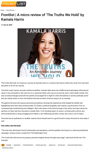 Frontlist | A micro review of ‘The Truths We Hold’ by Kamala Harris