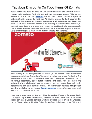 Fabulous Discounts On Food Items Of Zomato