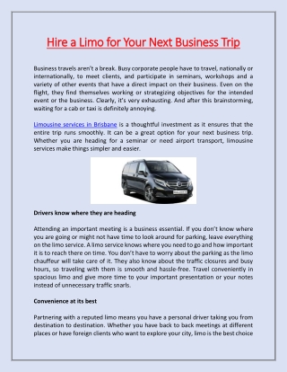 Hire a Limo for Your Next Business Trip