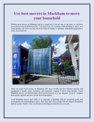 Use best movers in Markham to move your household
