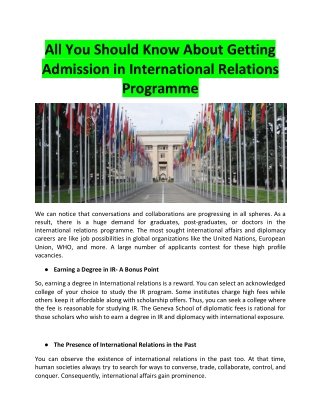 All You Should Know About Getting Admission in International Relations Programme