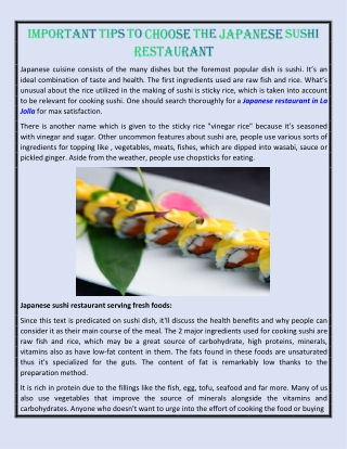 Important Tips To Choose The Japanese Sushi Restaurant