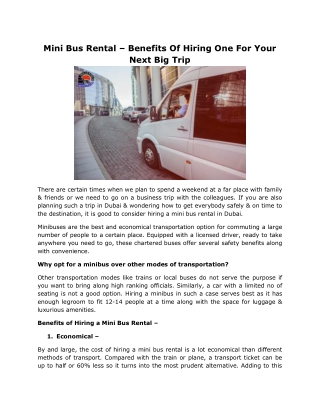 Mini Bus Rental – Benefits Of Hiring One For Your Next Big Trip