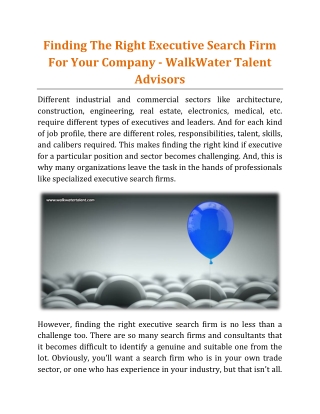 Finding The Right Executive Search Firm For Your Company - WalkWater Talent Advisors