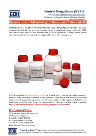 Manufacturer of Microbiological Dehydrated Culture Media