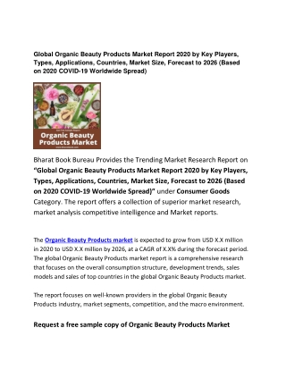 Global Organic Beauty Products Market Report 2020 Forecast: 2026