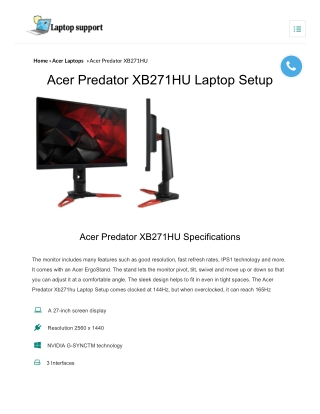 Acer Predator XB271HU Laptop Setup