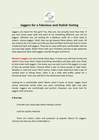 Joggers for a Fabulous and Stylish Outing