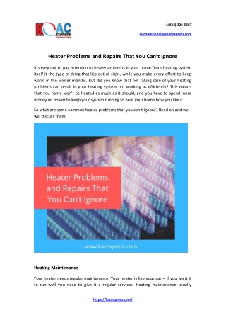 Heater Problems and Repairs That You Can’t Ignore