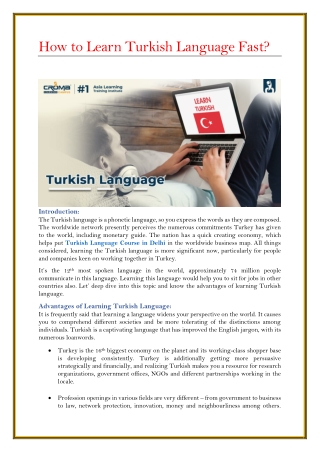 How to Learn Turkish Language Fast?