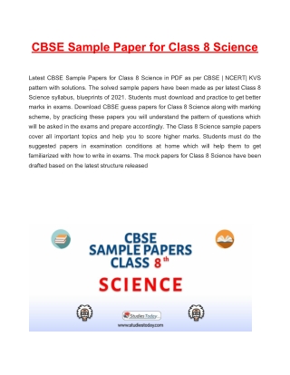 Download CBSE Sample Paper for Class 8 Science with solution in PDF